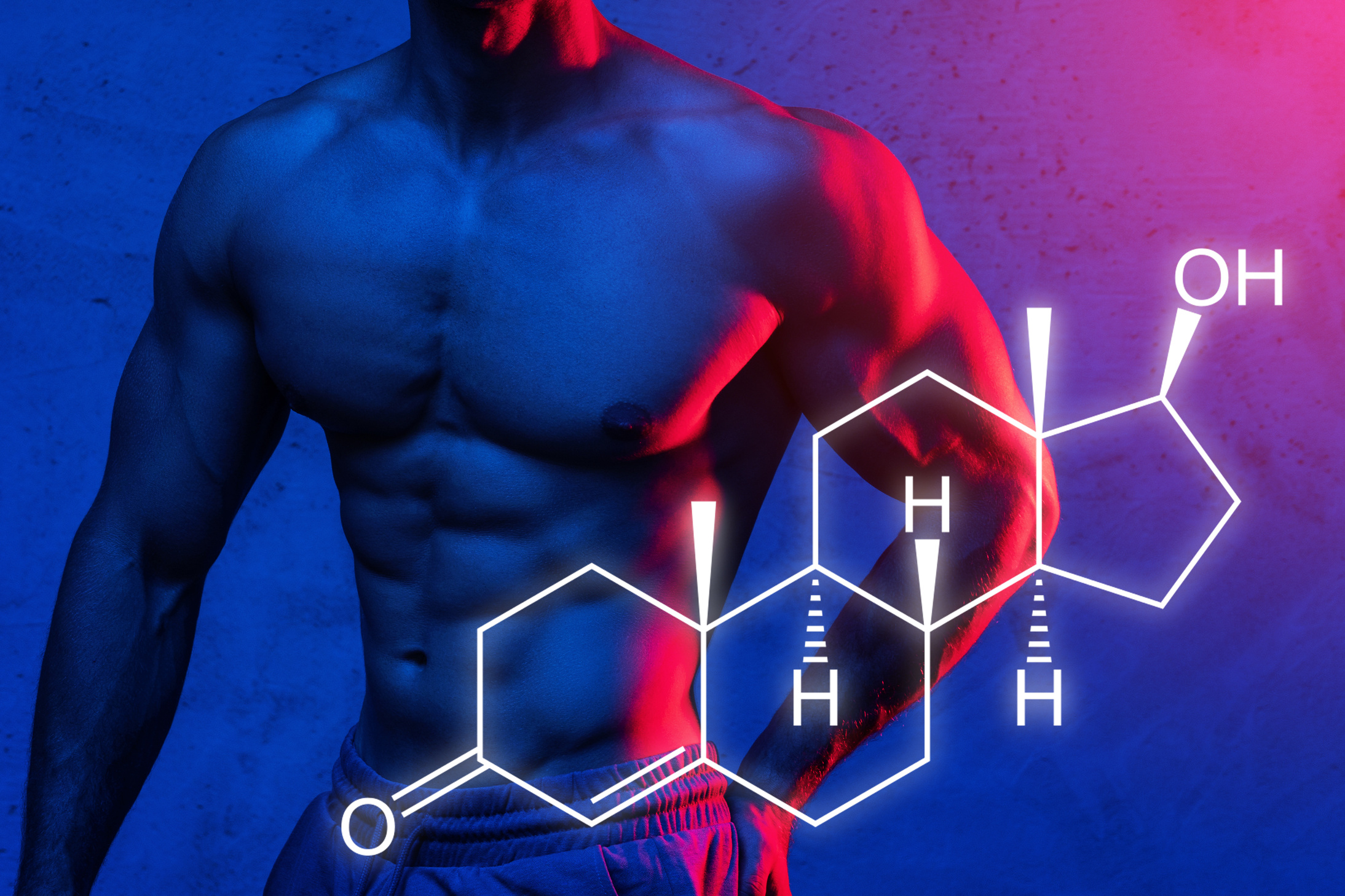 Muscular male torso and testosterone formula